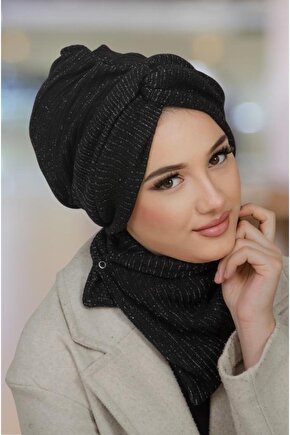 Siyah Işıltı Kışlık Burgu Bone Ve Etol Takım