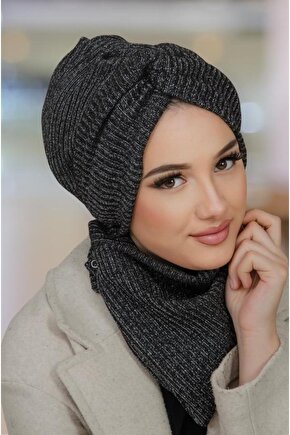 Siyah Gümüş Kışlık Burgu Bone Ve Etol Takım