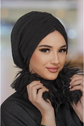 Siyah Köpük Kışlık Büzgülü Bone