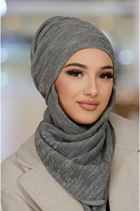 Gri Desen Kelebek Bone Şal