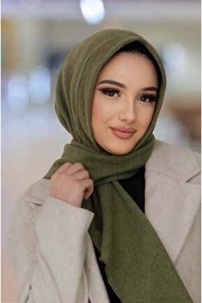 Haki Kapüşonlu Çıtçıtlı Şal