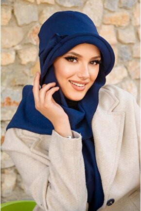 Lacivert Aksesuarlı Vintage Şapka