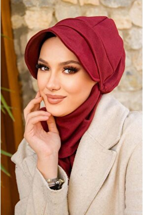Bordo Hazır Atkılı Tesettür Şapka