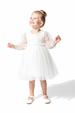 Kız Bebek Elbise Kız Çocuk Elbise Doğum Günü Parti Düğün Elbise Uzun Kollu Astarlı Elbise