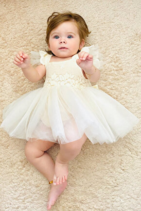 Kız Bebek Kız Çocuk Doğum Günü Parti Düğün Elbise Kısa Kol Kurdela Bandanalı Dantelli Astarlı Romper