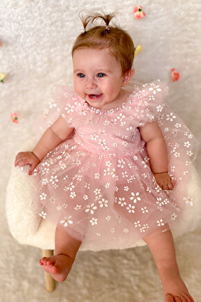 Kız Bebek Elbise Kız Çocuk Elbise Doğum Günü Parti Düğün Elbise Dantelli Kısa Kol Astarlı Elbise