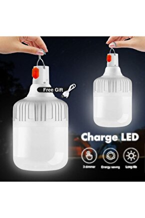 2 Adet USB Şarjlı, 30 Watt, 3 Işık Modlu Beyaz Işık, Kamp, Piknik, Bekçi, Balıkçı, Çadır Ampulü