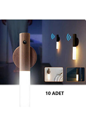 10 Adet Şarjlı Kablosuz Sensörlü Led Aplik Şarjlı Harekete Duyarlı Dokoratif Duvar Lambası