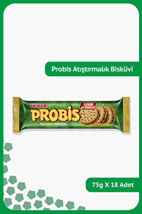PROBİS Şeker İlavesiz Proteinli Bisküvi - Kakaolu ve Muzlu Kremalı - 75 gram - 18 Adet