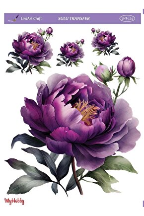 Mor Gül, Çiçek Desenli Sulu Transfer LNT-124 25x35