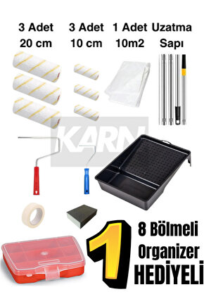 Profesyonel 13 Parça Boya Seti | Rulo | Bant | Örtü | Tava | Uzatma Saplı | Zımpara | Boyama Takımı