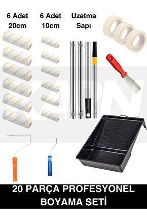 Profesyonel 20 Parça Boya Seti | Rulo | Bant | Spatula | Tava | Uzatma Saplı | Pratik Boyama Takımı