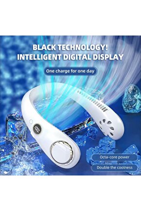 BOYUNA TAKILAN FAN MİNİ KLİMA SERİNLETİCİ VANTİLATÖR LED EKRANLI 3 SEVİYE ŞARJLI BOYUNLUK FAN