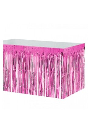 Pembe Metalik Folyo Püskül Masa Eteği 70x400cm