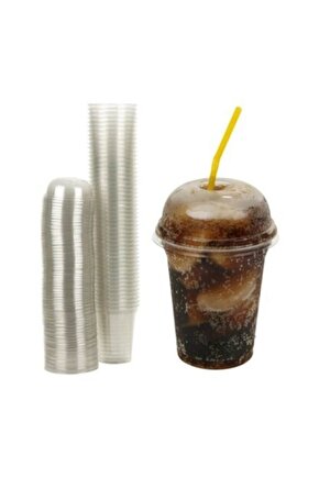 Plastik Şeffaf Bardak Kapaklı 300ml cc Milkshake Bardağı 100 Adet