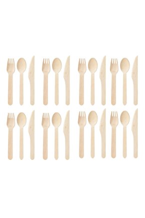 Ahşap Çatal-bıçak-kaşık Seti - 24 Parça