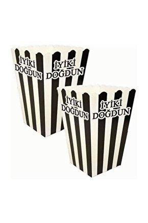 Siyah Beyaz İyi ki Doğdun Yazılı  Taraftar Mısır Kutusu 8 li