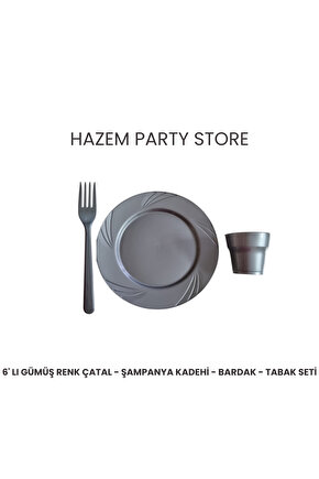 PLASTİK ÇATAL - BARDAK - TABAK SETİ SERT PLASTİK MİKA 75 ADET GÜMÜŞ RENK