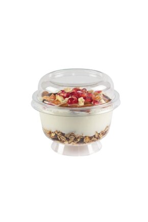 Ayaklı Kase + Bombe Kapak 200 Ml Şeffaf Polistiren 25 Adet