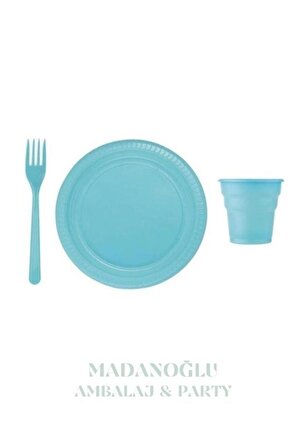 Renkli Lüks Tabak Bardak Çatal 25 kişilik Set