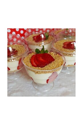 10 Lu Magnolia Ayaklı Mika Kase + Plastik Kapak -dondurma Magnolya Tatlı Kase