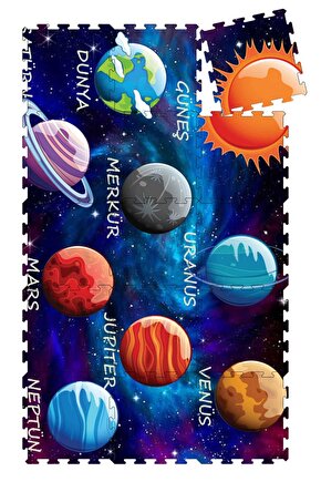 Uzay Desenli Oyun Halısı Çocuk Oyun Matı Yıkanabilir oyun halısı Puzzle Halı Yapboz Halı