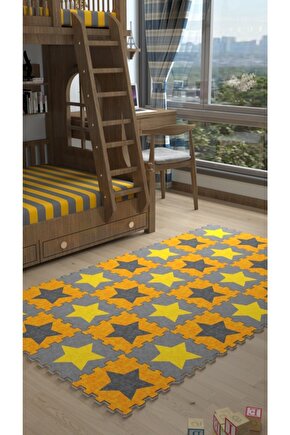 Makinede Yıkanabilen Yıldızlı Çocuk Odası Sı Thc6 | Yapboz Halı | Puzzle Halı
