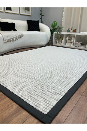 Kumaş Bordür Beyaz Bukle Anrasit Bordür  Halı Salon Koridor Mutfak Çocuk Odası Halısı  Kilim S258