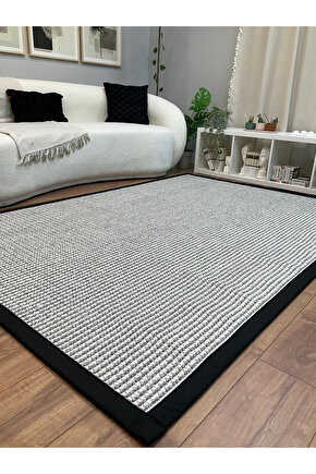 Kumaş Bordür Gri Bukle Siyah Bordür  Halı Salon Koridor Mutfak Çocuk Odası Halısı  Kilim S270
