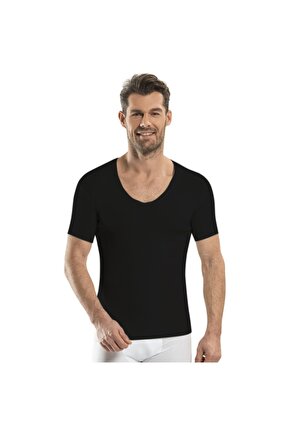 Erkek Siyah Thermal Kısa Kollu V Yaka İçlik