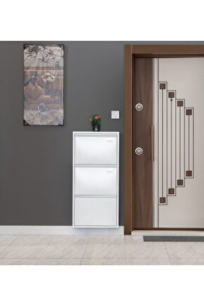 3’lü Metal Ayakkabılık (Beyaz) | Kolay Kurulum, Dayanıklı Yapı