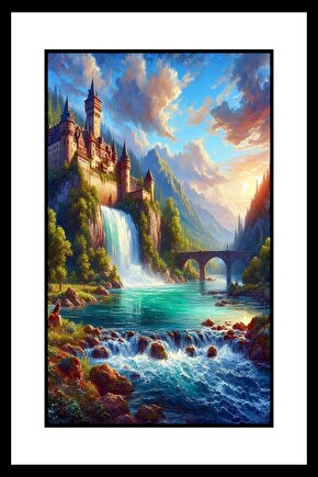 Şato ve Şelale Digital Art ( ÇERÇEVESİZ - ÇERÇEVE YOKTUR ) ( ULTRA HD ) FOLYO AFİŞ - POSTER