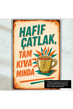 hafif çatlak tam kıvamında türk kahvesi fincanı retro ahşap poster tablo