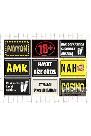9 Parça Karışık Yazılı Ahşap Tablo Seti argo komik atarlı kamyon arkası sözler duvar yazıları