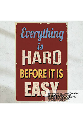 zor olan her şey sonra kolaylaşır motivasyon cesaret verici sözler duvar yazıları retro ahşap poster