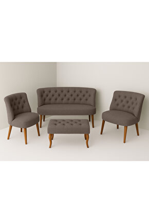 Kutay Çay Seti Koltuk Takımı - Keten Kahve Kumaş