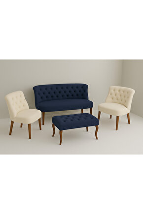 Kutay Çay Seti Koltuk Takımı - Lacivert & Krem