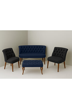 Kutay Çay Seti Koltuk Takımı - Lacivert & Antrasit Gri