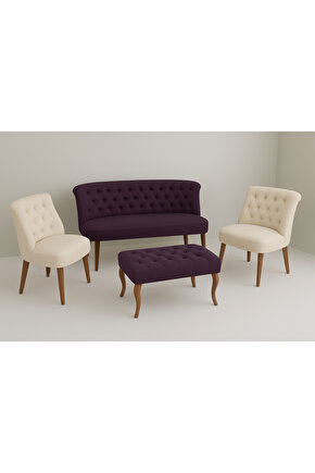 Kutay Çay Seti Koltuk Takımı - Mor & Krem
