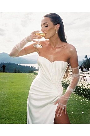 Beyaz Transparan Parmaksız Uzun Gelin Eldiveni – Eldiven