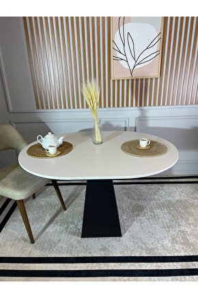 100 Cm Yuvarlak Beyaz Ahşap Yemek Masası - Fungi Serisi - Balkon Ve Kafe Masası