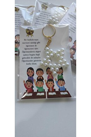 Öğretmenler Günü Hediyelik Kart Tasarımlı Yıldız Incili Anahtarlık 4 Adet