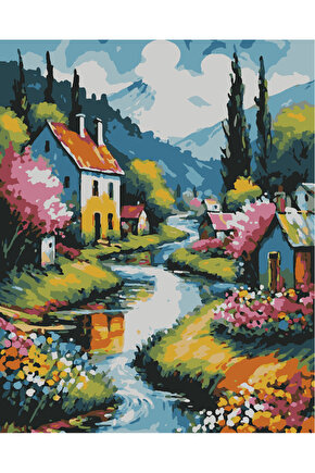 Sayılarla Boyama Kasnaklı Tablo Seti Fırça Boya Dahil 40x50 Nehir