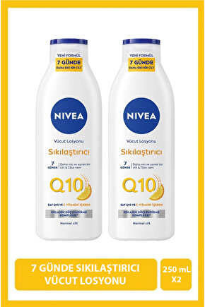 Q10 Sıkılaştırıcı Vücut Losyonu 250ml, 7 Günde Sıkılaştırıcı, C Vitamini, Nemlendirici, X2 Adet
