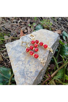 Doğal Taş Mercan Küpe Zerafeti Ve Sifasi Ile Disil Enerji Tasi 6mm