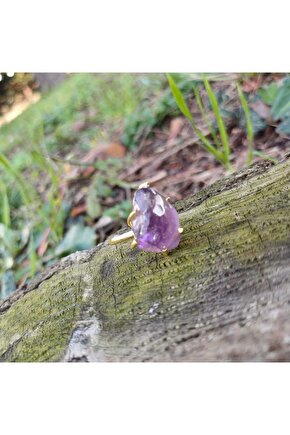 DOĞAL TAŞ AMETİST KRİSTAL YÜZÜK Ayarlanabilir Ebat