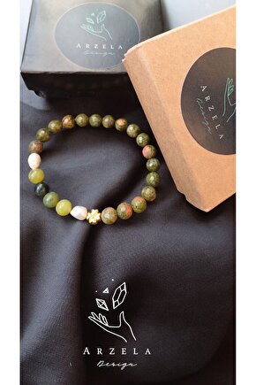 Doğal Unakit Yeşim Ve Incı Ile Huzur Bilekliği(DİSİL ENERJİ) 8mm