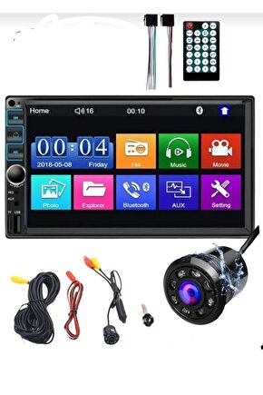 Ekranlı Oto Teyp 7 Inç Double Teyp Park Kamerası Bluetooth Mp5 Mp3 Usb Sd Kart Radyo