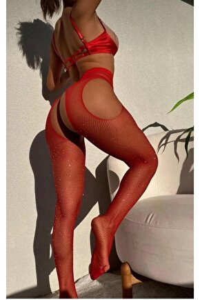 Taşlı File Çorap Ağ Bölgesi Açık File Çorap