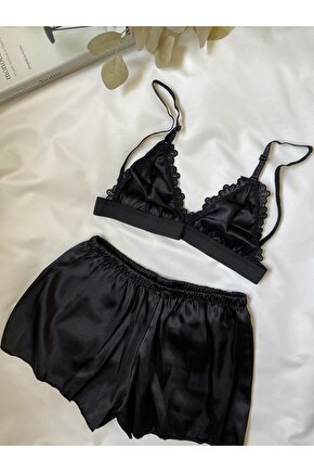 Saten Bralet Şort Takım